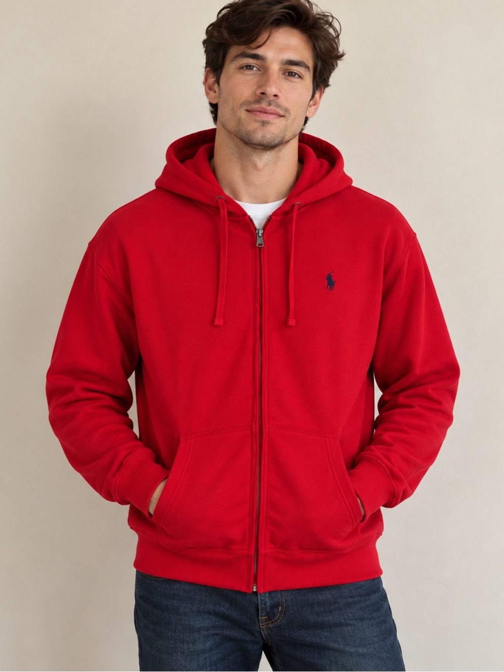 Polo Ralph Lauren Men’s Large Red Full Zip Hoodie Preppy Streetwear Casual